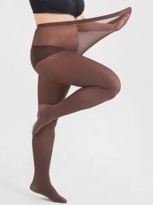 80D Solid Plus Size Tights - Coffee Brown - View 2