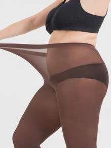 80D Solid Plus Size Tights - Coffee Brown - View 4