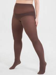 80D Solid Plus Size Tights - Coffee Brown - View 5