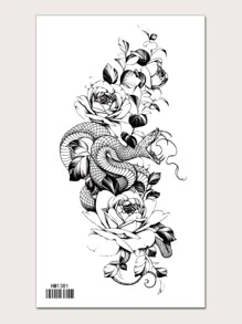 KING HORSE 1 hình xăm con rắn và hoa - màu đen - Xem 1