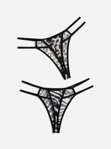 SHEIN 2pcs Leopard & Zebra Striped Print Thongs - Multicolor - View 2