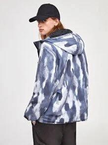 Manfinity RebelGame 1pc Loose Tie Dye Drawstring Hooded Flap Pocket Drop Shoulder Zipper Jacket - Multicolor - View 2