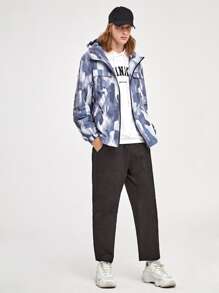 Manfinity RebelGame 1pc Loose Tie Dye Drawstring Hooded Flap Pocket Drop Shoulder Zipper Jacket - Multicolor - View 3