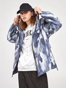 Manfinity RebelGame 1pc Loose Tie Dye Drawstring Hooded Flap Pocket Drop Shoulder Zipper Jacket - Multicolor - View 5