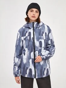 Manfinity RebelGame 1pc Loose Tie Dye Drawstring Hooded Flap Pocket Drop Shoulder Zipper Jacket - Multicolor - View 6