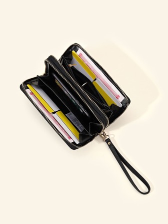 纹理拉链支票簿封面 超薄便携式现金 白领阶层 女性 大学生 工作 商务 通勤 办公室 周年纪念 情侣 生日礼物 情人节礼物 女士礼物 钱包 钱包 长款钱包 腕包钱包