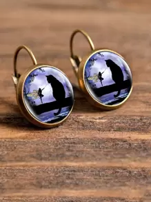 1 pieza Pendientes de diseño redondo con estampado de gato Joyas de cobre - Multicolor - Ver 1