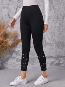 EMERY ROSE Leggings de talle alto con cuenta con perla