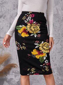 EMERY ROSE Floral Print Pencil Skirt - Multicolor - View 1