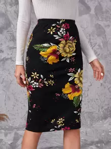 EMERY ROSE Floral Print Pencil Skirt - Multicolor - View 4