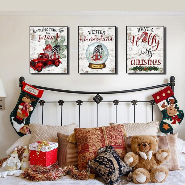 

3pcs Christmas Pattern Unframed Painting, Multicolor