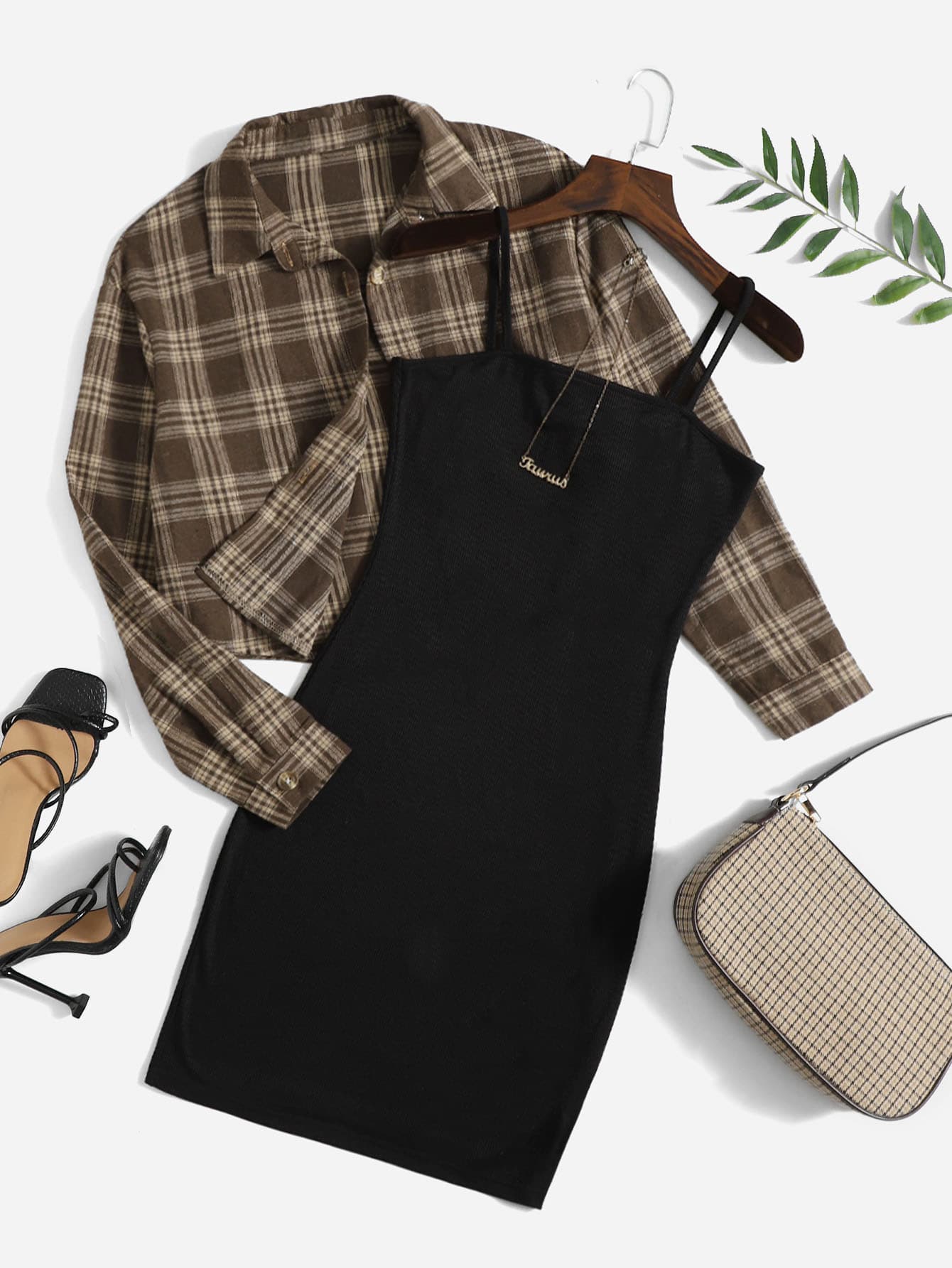 SHEIN Unity Plaid Jacket & Cami Dress - Multicolor - View 1