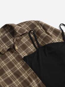 SHEIN Unity Plaid Jacket & Cami Dress - Multicolor - View 5