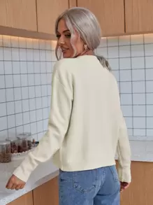 SHEIN LUNE Solid Drop Shoulder Jumper - Beige - View 2