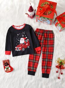 Girls Christmas & Plaid Print PJ Set - Multicolor - View 1