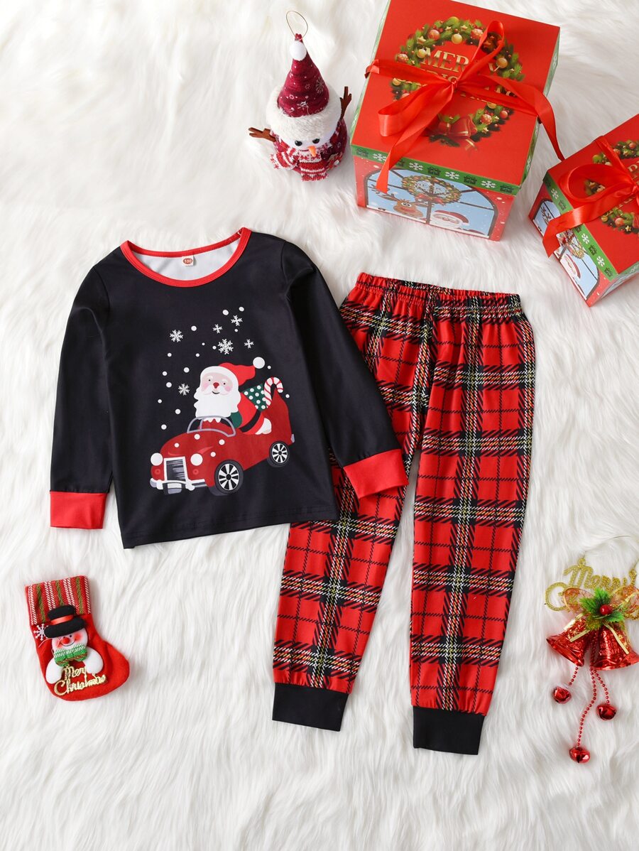 Girls Christmas & Plaid Print PJ Set - Multicolor - View 1