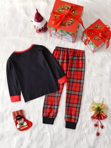 Girls Christmas & Plaid Print PJ Set - Multicolor - View 2