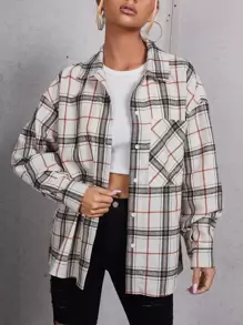 SHEIN EZwear 格紋前排扣前口袋襯衫 - 彩色 - 查看 1