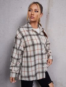 SHEIN EZwear 格紋前排扣前口袋襯衫 - 彩色 - 查看 3