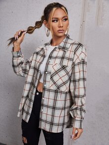 SHEIN EZwear 格紋前排扣前口袋襯衫 - 彩色 - 查看 5