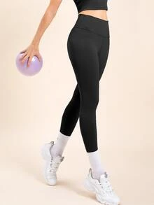 High Waist Quick-Drying Shaping Sports Leggings - Black - View 2