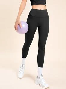High Waist Quick-Drying Shaping Sports Leggings - Black - View 6