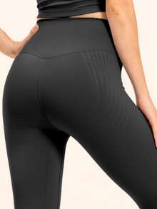 High Waist Quick-Drying Shaping Sports Leggings - Black - View 5