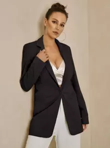 UNIQUE21 Single Button Split Back Blazer - Black - View 1