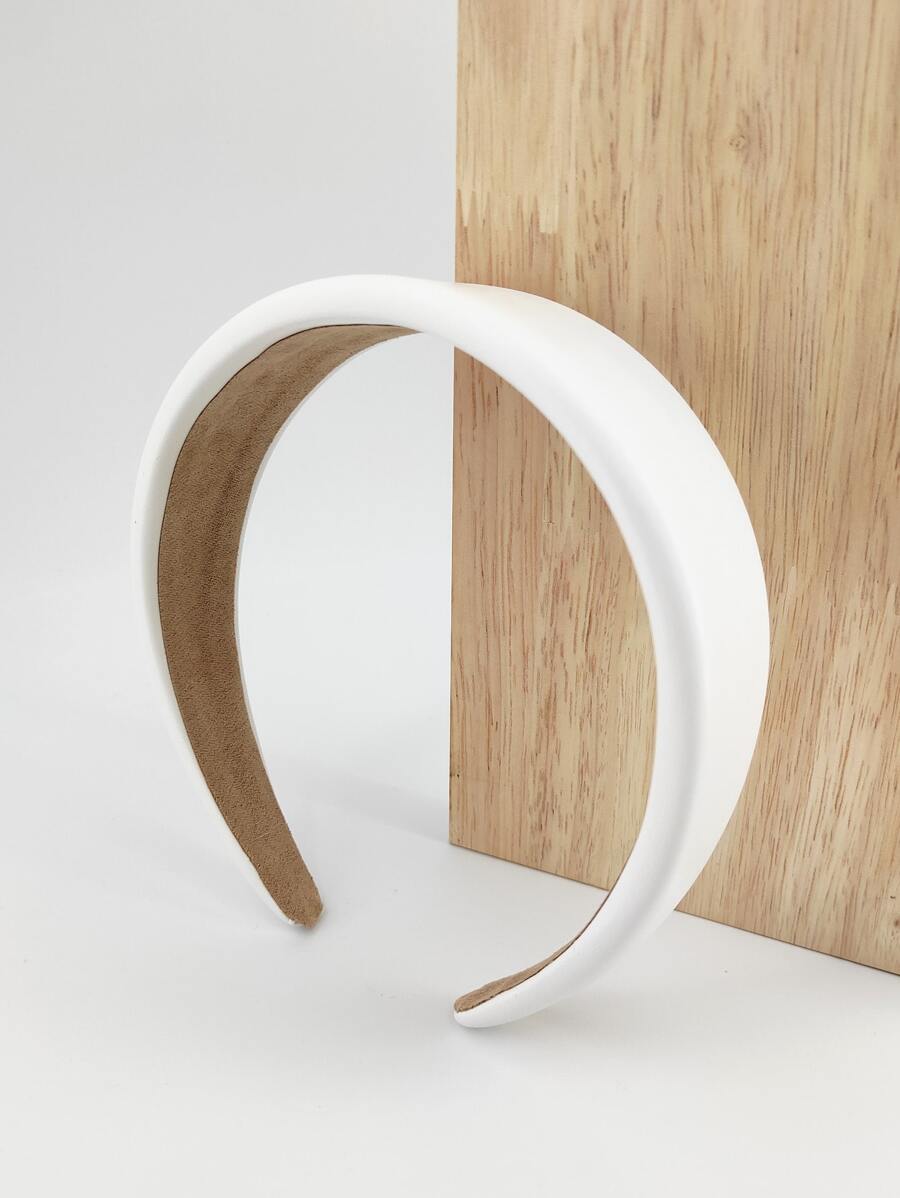 1 Pack Women's 4cm Wide Solid Color Sponge Leather Headband, Suitable For Daily Wear - White - View 1