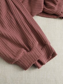 3sets Solid Waffle Knit Top & Trousers Lounge Set - Multicolor - View 5