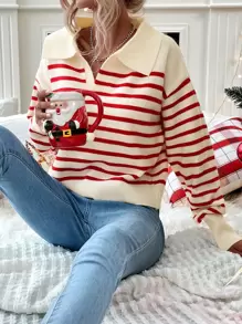 Striped Pattern Drop Shoulder Sweater