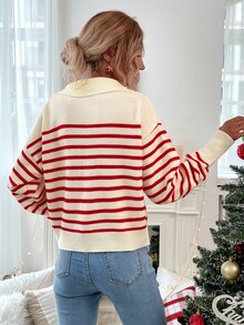 Striped Pattern Drop Shoulder Sweater
