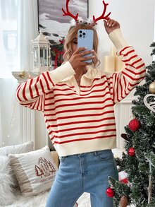 Striped Pattern Drop Shoulder Sweater