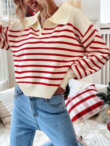 Striped Pattern Drop Shoulder Sweater