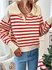 Striped Pattern Drop Shoulder Sweater