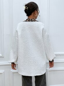 Abrigo teddy de leopardo con bolsillo con solapa amplio - Multicolor - Ver 2