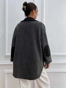落肩袖拼接邊搖粒絨外套 - 深灰色 - 查看 2