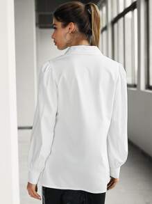 Modelyn Camisa informal con cuello vuelto y mangas de princesa, con botones delanteros - Blanco - Ver 3