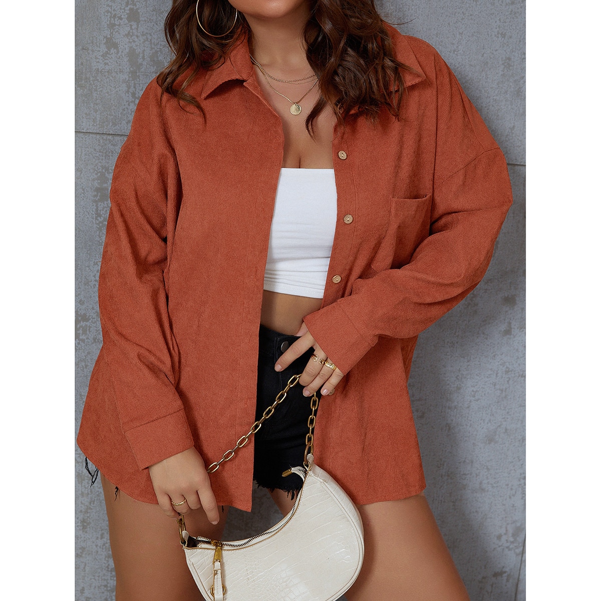 размера плюс Блуза на пуговицах из вельвета