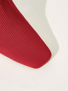 Minimalist Chunky Heeled Knit Boots - Red - View 8