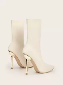 CUCCOO BASICS Women Shoes Minimalist Elegant Stiletto Heeled Knit White Boots For Summer Graduation Heels Prom Heels Vacation Shoes Summer Back To School Shoes College Student Shoes Spring Shoes Spring Break Easter For Christmas Spring Shoes - White - View 2