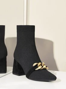 CUCCOO BASICS Women Shoes Valentine Days Day Versatile Fashion Elegant Chunky Heeled Black Sock Boots Vacation Shoes Summer For And Spring Shoes Spring Break Easter - Black - View 5