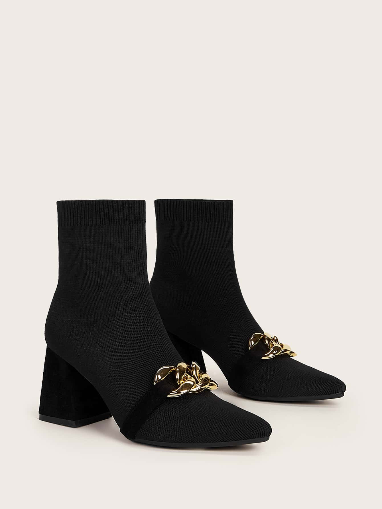 CUCCOO BASICS Zapatos de mujer para el día de San Valentín, versátil, de moda, elegante, con tacón ancho, botas calcetín negras, zapatos de vacaciones de verano, de rebajas para Navidad y Año Nuevo - Negro - Añade 7