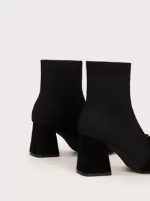 CUCCOO BASICS Women Shoes Valentine Days Day Versatile Fashion Elegant Chunky Heeled Black Sock Boots Vacation Shoes Summer For And Spring Shoes Spring Break Easter - Black - View 9