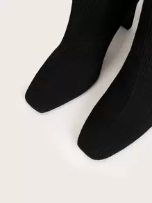 女鞋極簡主義尖頭粗跟過膝黑靴 - 黑色 - 查看 4