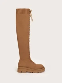 Minimalist Lace-up Front Boots - Brown - View 4
