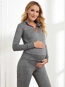 SHEIN 孕婦拇指孔雜色針織上衣和下擺開叉喇叭褲 - 灰色 - 查看 5