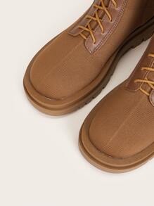 Minimalist Lace-up Front Boots - Brown - View 3