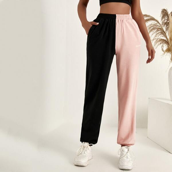 

Elastic Waist Colorblock Letter Graphic Sweatpants, Multicolor