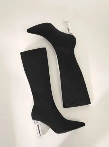 CUCCOO BASICS Women Shoes Minimalist Fashion Knit Detail Point Toe Black Sock Boots Vacation Shoes Summer - Black - View 10